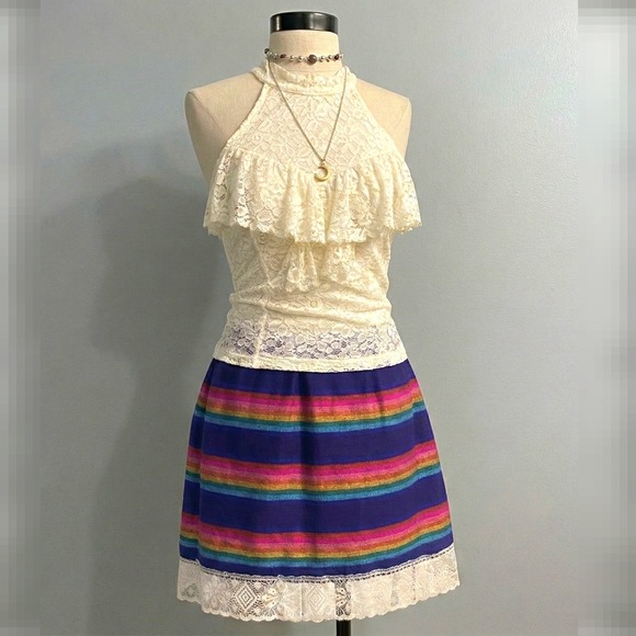 Dresses & Skirts - Mexican Mini Skirt Vibrant Striped Boho Summer Spring Feista Cinco De Mayo small